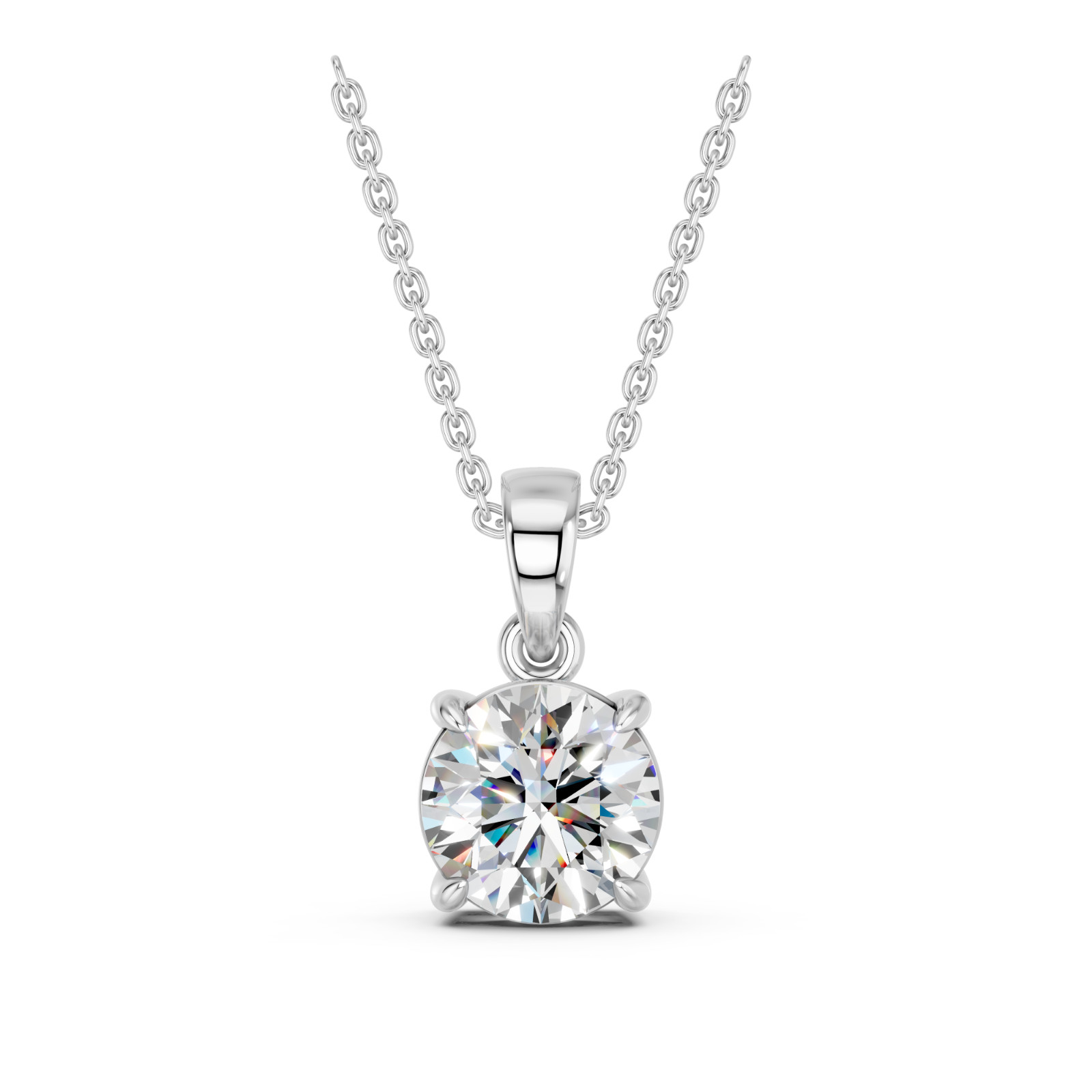 1.00 Ct Moissanite Round Diamond solitaire Pendant Necklace With Chain in Silver