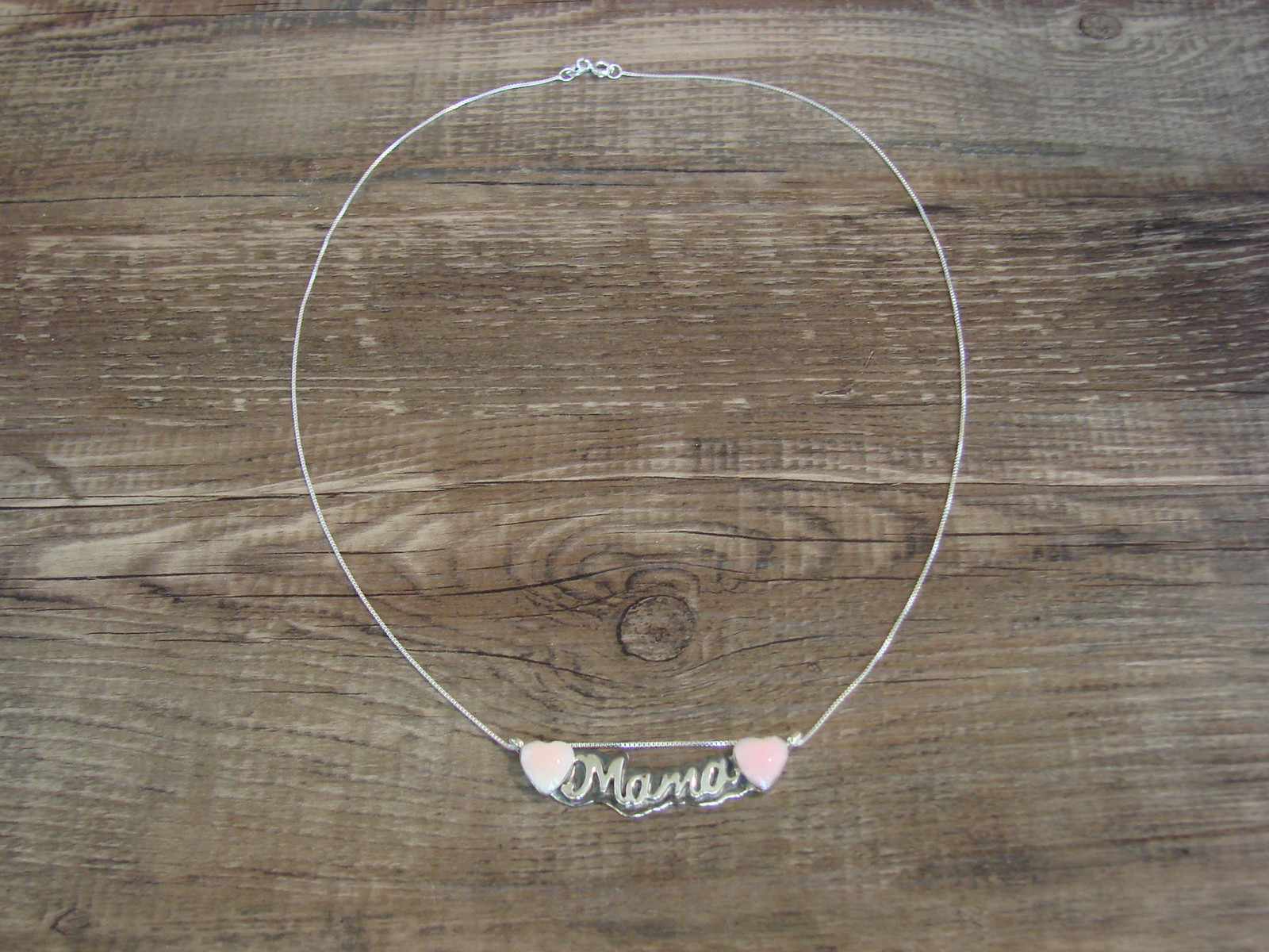 Native American Sterling Silver & Pink Heart Mama Necklace Signed Yazzie