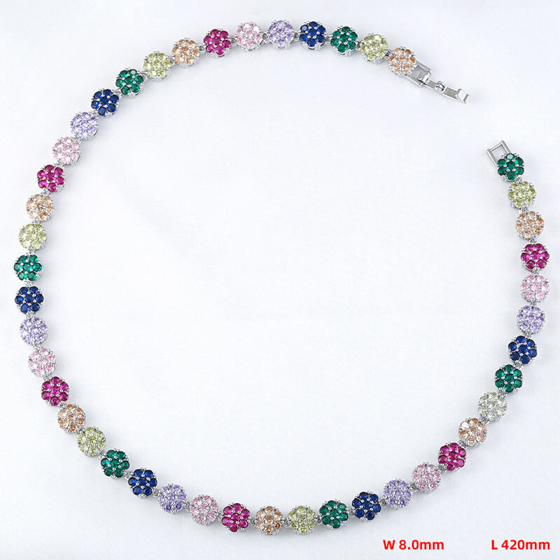 Charm Colorful Flower Tennis Chain Necklace Bracelet Jewelry Women Girl Choker