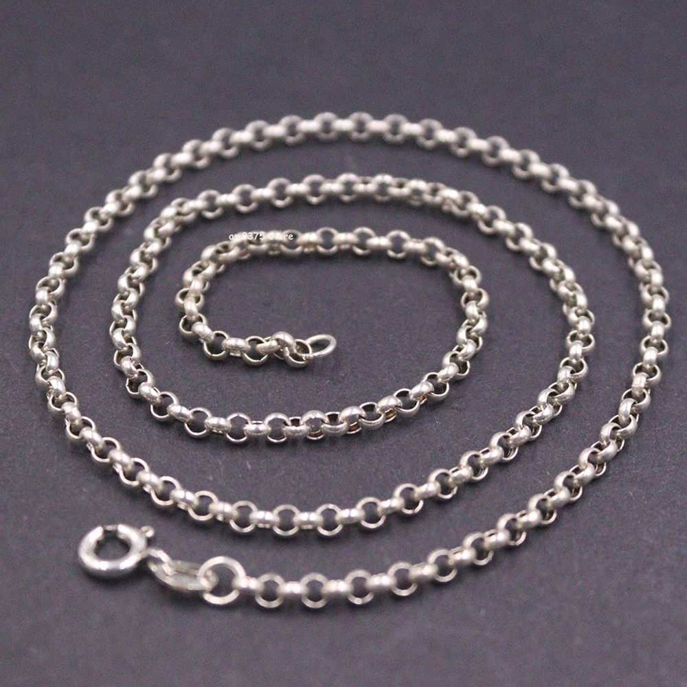 Real S925 Sterling Silver Necklace Men Women 3mm Solid Rolo Chain 18inch /6-7g