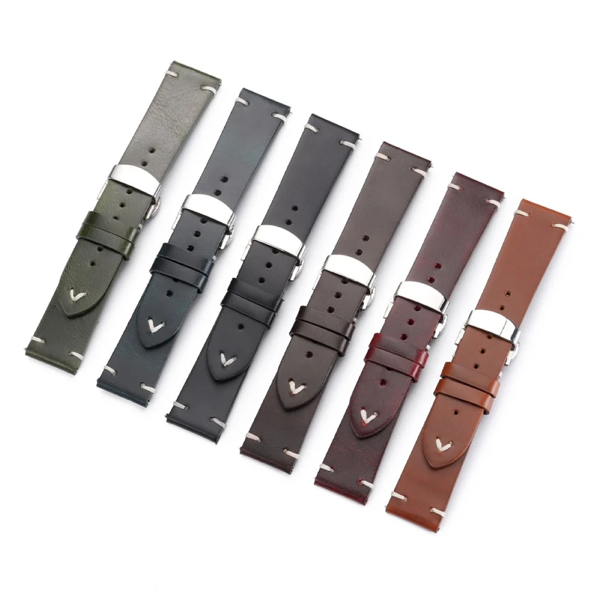 Genuine Leather Butterfly Buckle Watch Bands 18/20/22mm Waterproof Retro Oil Wax