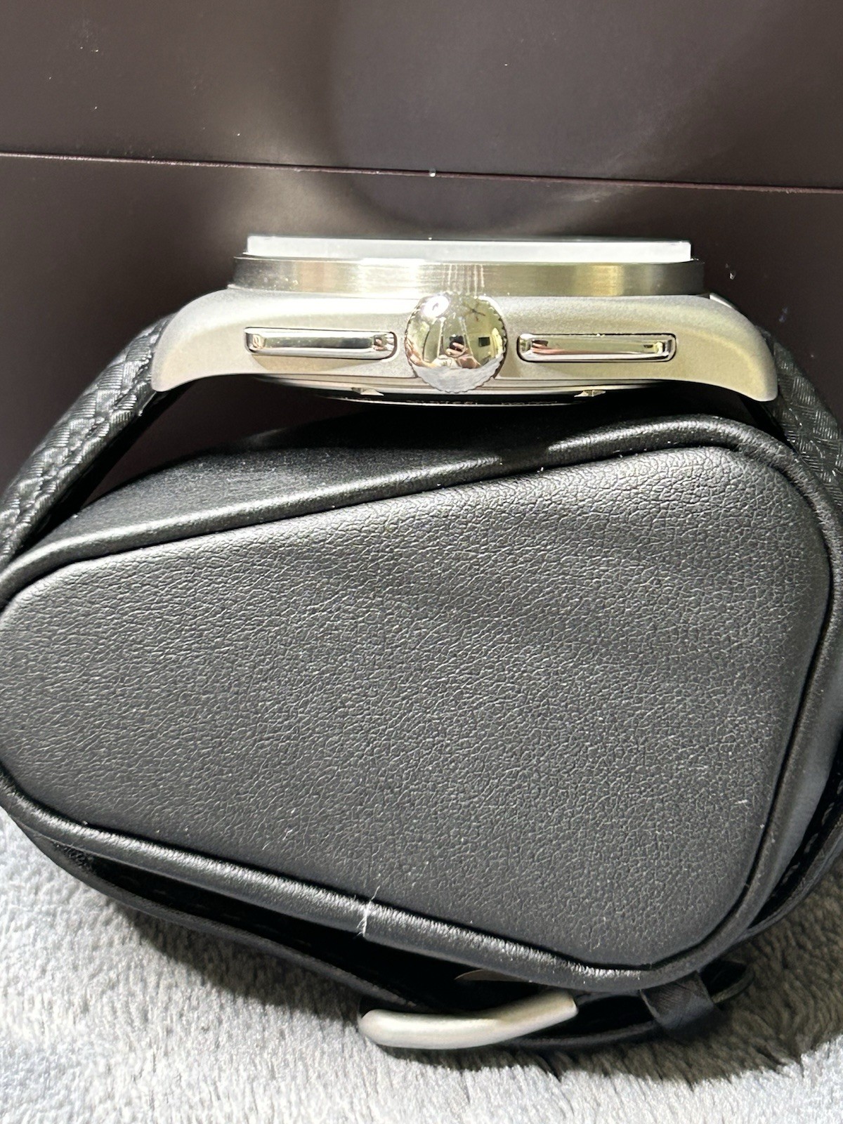 Bulova Lunar Pilot Quartz Chronograph Black Dial Date Leather Strap 50m Box