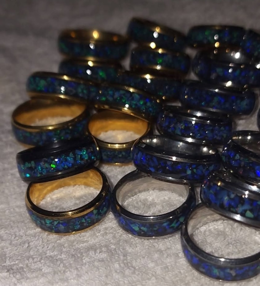 Opal Inlay Band Ring | Gold Stainless Steel Natural Australian Opal