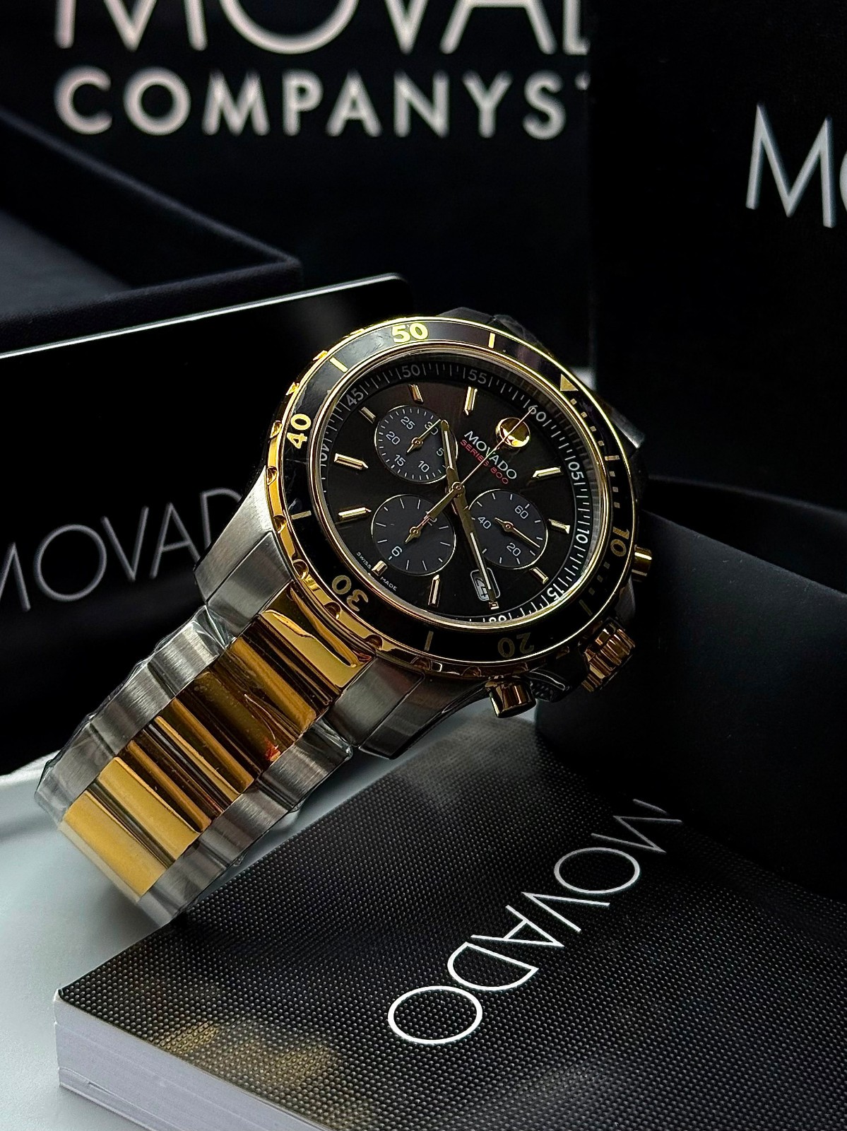 Movado 800 Series Chronograph Men’s Two-Tone Black Dial Quartz Watch 2600146
