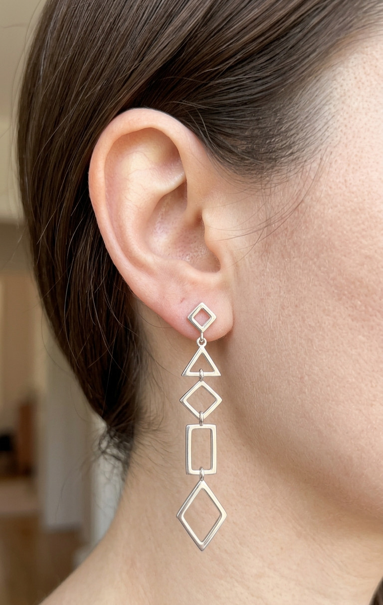 925 Sterling Silver Long Geometric Drop Earrings Statement Dangle Screw Back