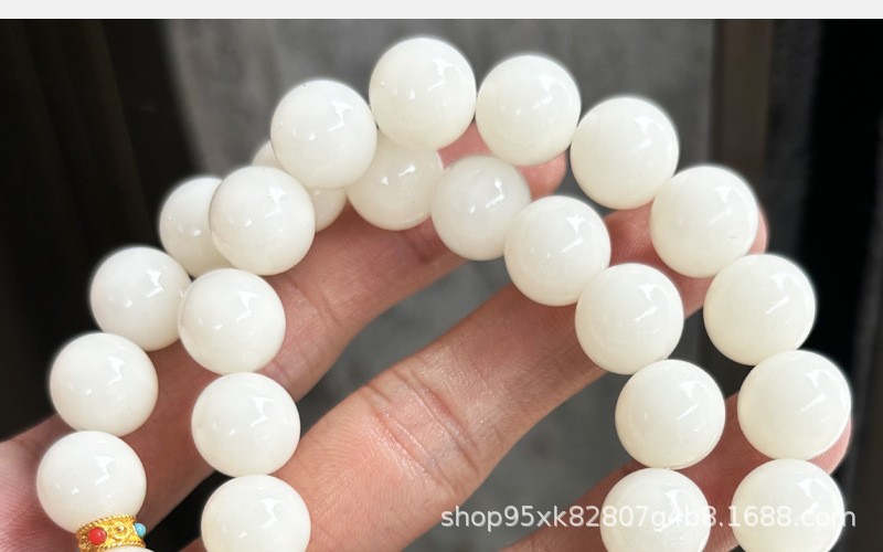 Mala Beads White Jade Bodhi Round Prayer Bead Bracelet for Men and Women