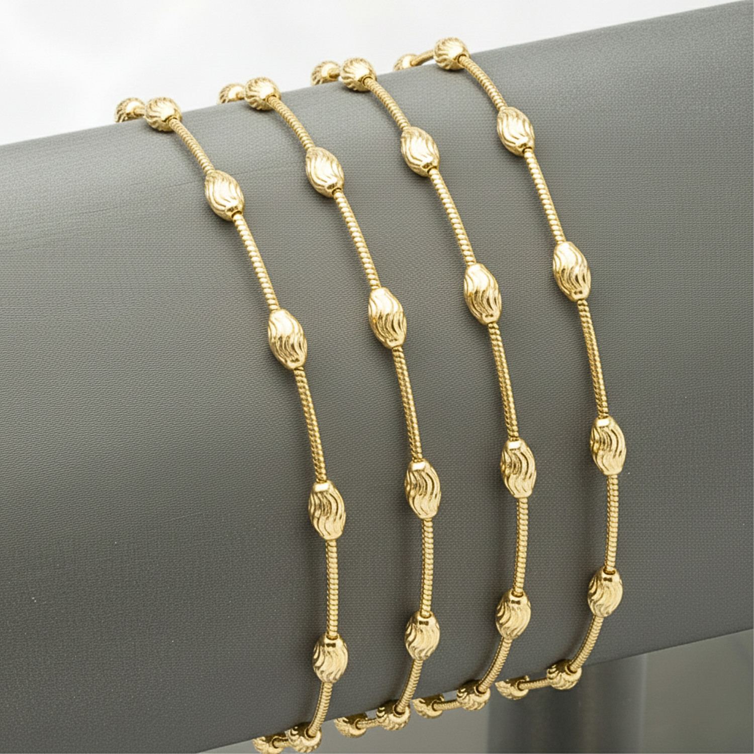 Gold Diamond-Cut Oval-Shape Beaded Italian Necklace 16″-20″ 925 Sterling Silver