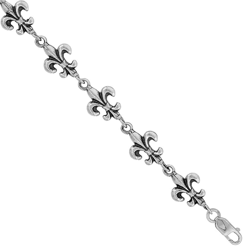 925 Sterling Silver Fleur De Lis French Lily Bracelet Anklet 7.5 inches Long