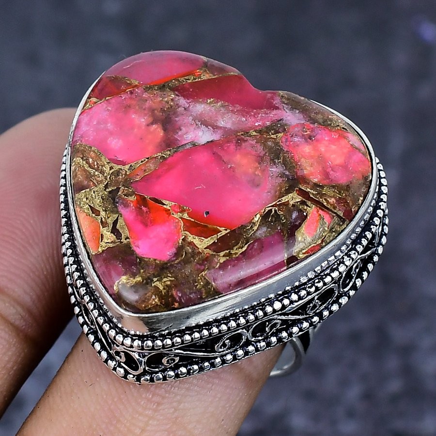 Copper Red Coral Gemstone Handmade 925 Sterling Silver Jewelry Ring Size 9 s305