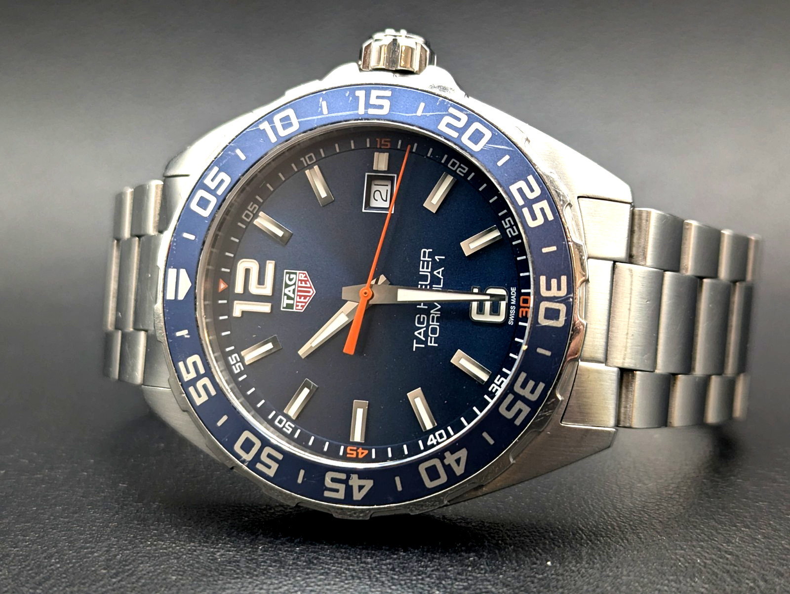 TAG Heuer Formula 1 WAZ1010 Blue Orange 43mm 200m Quartz 18cm Bracelet Tested