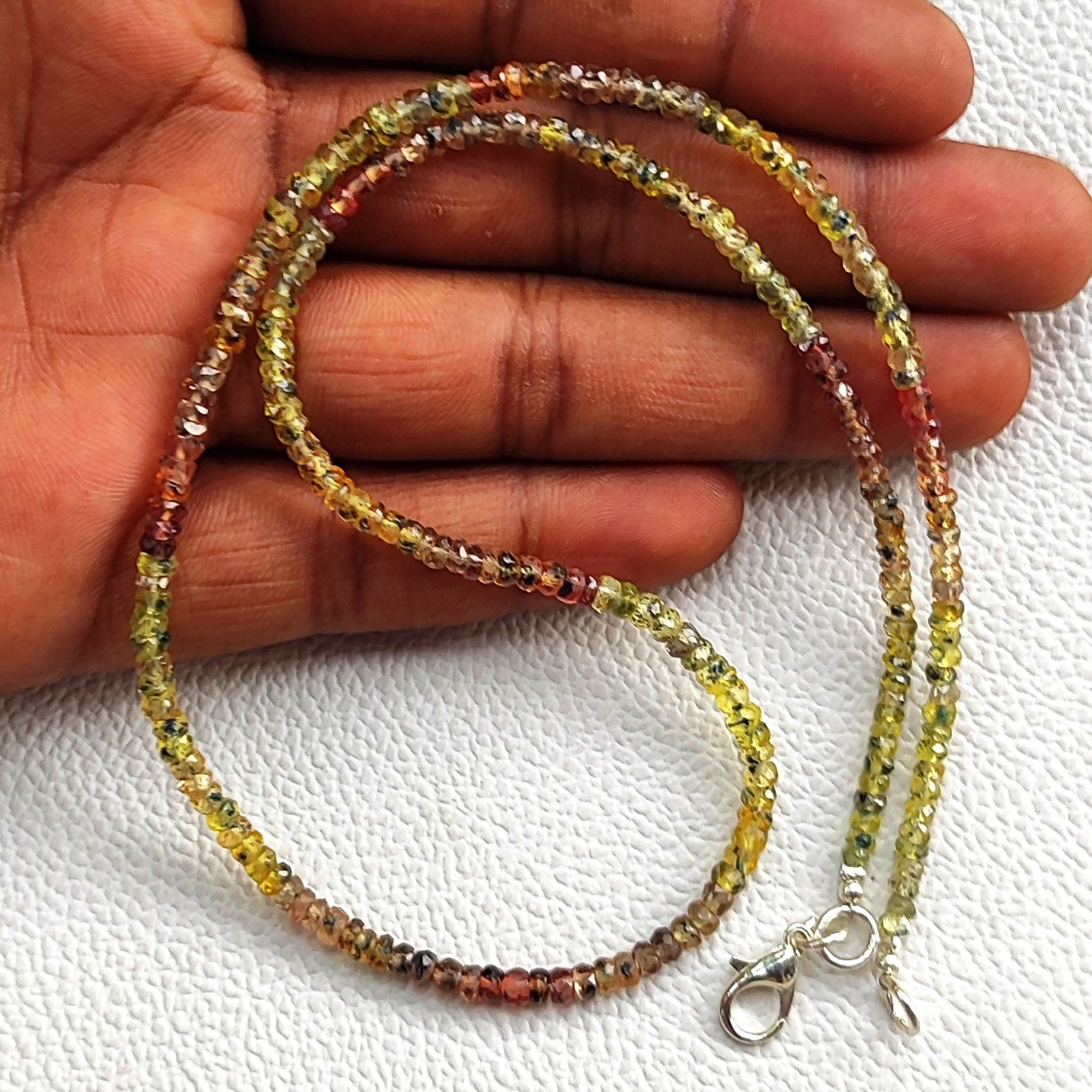 Songea 3.5mm Multi Sapphire Faceted Rondelle Gemstone Beads Necklace 17″