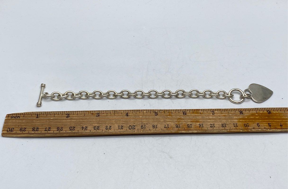 Sterling Silver 925 Heart Charm Toggle Bracelet RM India 7.5″ 30.0g