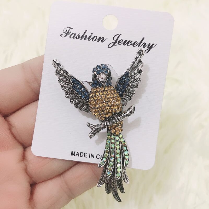 Rhinestone Fashion Bird Brooches For Women Parrot Pin Bid Brooch Vintage Style