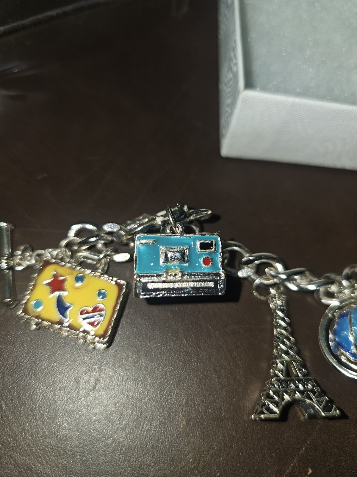 European Travel Themed Charm Bracelet w/ 5 Charms, Mixed Metals, 8” Toggle Clasp
