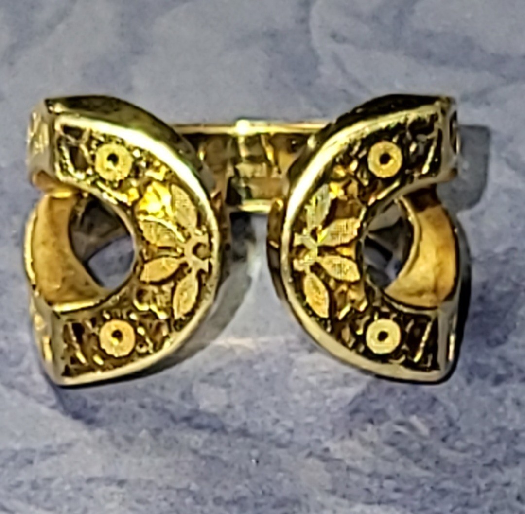 Golden Clef International 14K Gold Double Horseshoe Ring Italy 1758AR Size 5