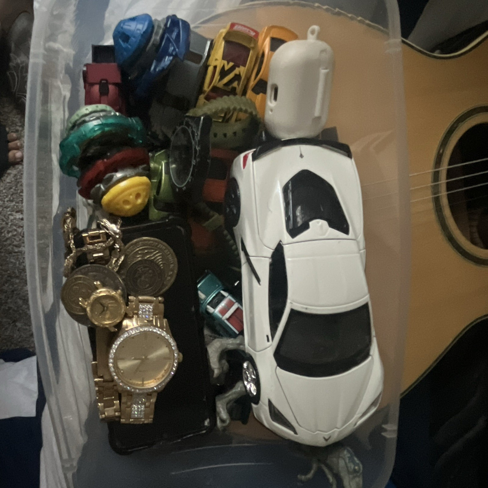 Unisex Adults Wristwatch Lot Gold-Tone Wristwatches w/ Assorted Toys in Bin