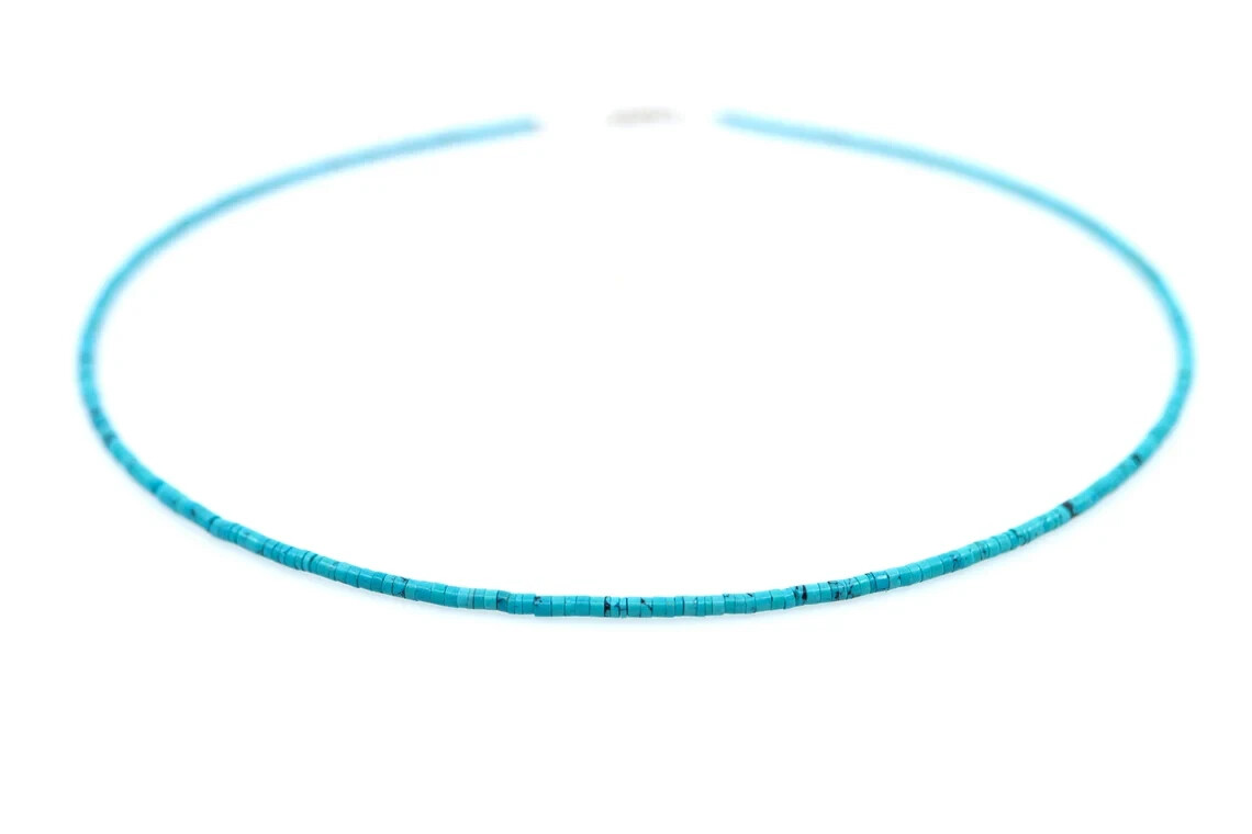 Minimalist 2mm Arizona Turquoise Necklace Choker Micro Thin Sleek Lightweight