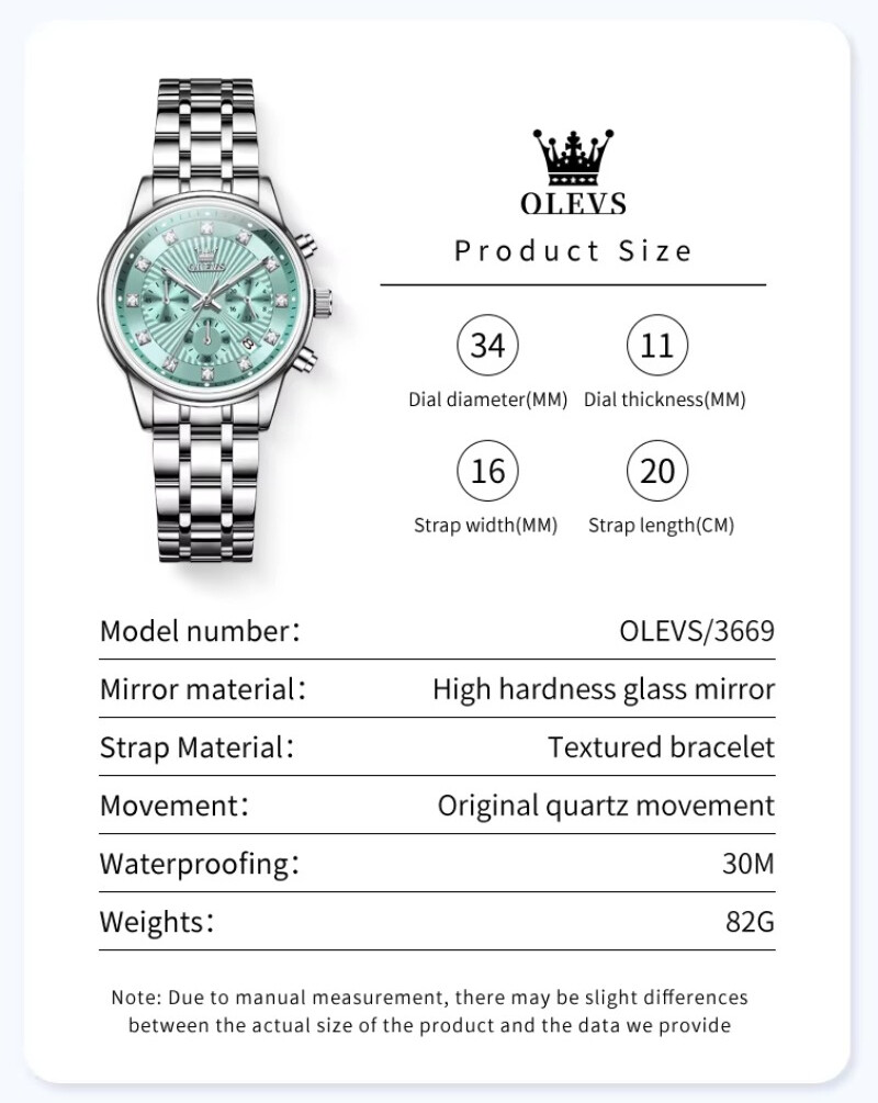 OLEVS Calendar Women’s Quartz Watch Waterproof Chronograph Wristwatch for Ladies