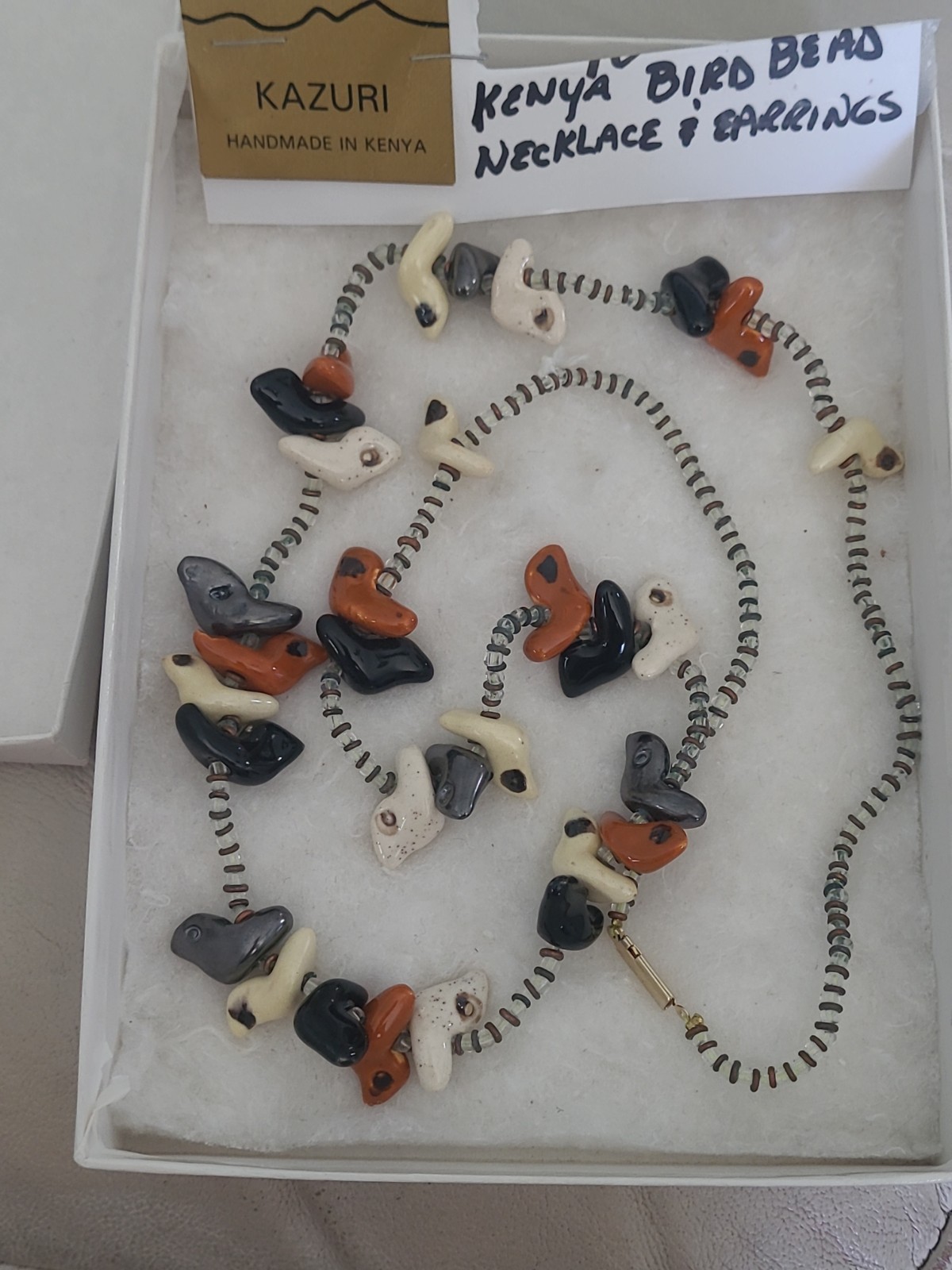 Kazuri Necklace Bird Bead Kenya Ceramic 35 Birds White Handmade