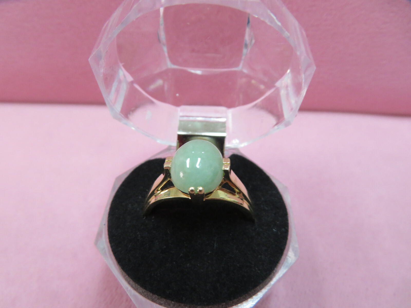 14k Solid Yellow Gold Green Jadeite Jade Ring Size 10 / 4.76 Grams