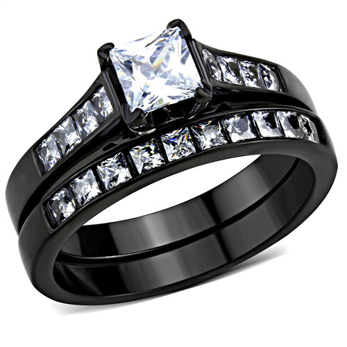 Women’S 1Ct Princess AAA Grade Cubic Zircon CZ Black Ip Wedding Set Tk3555