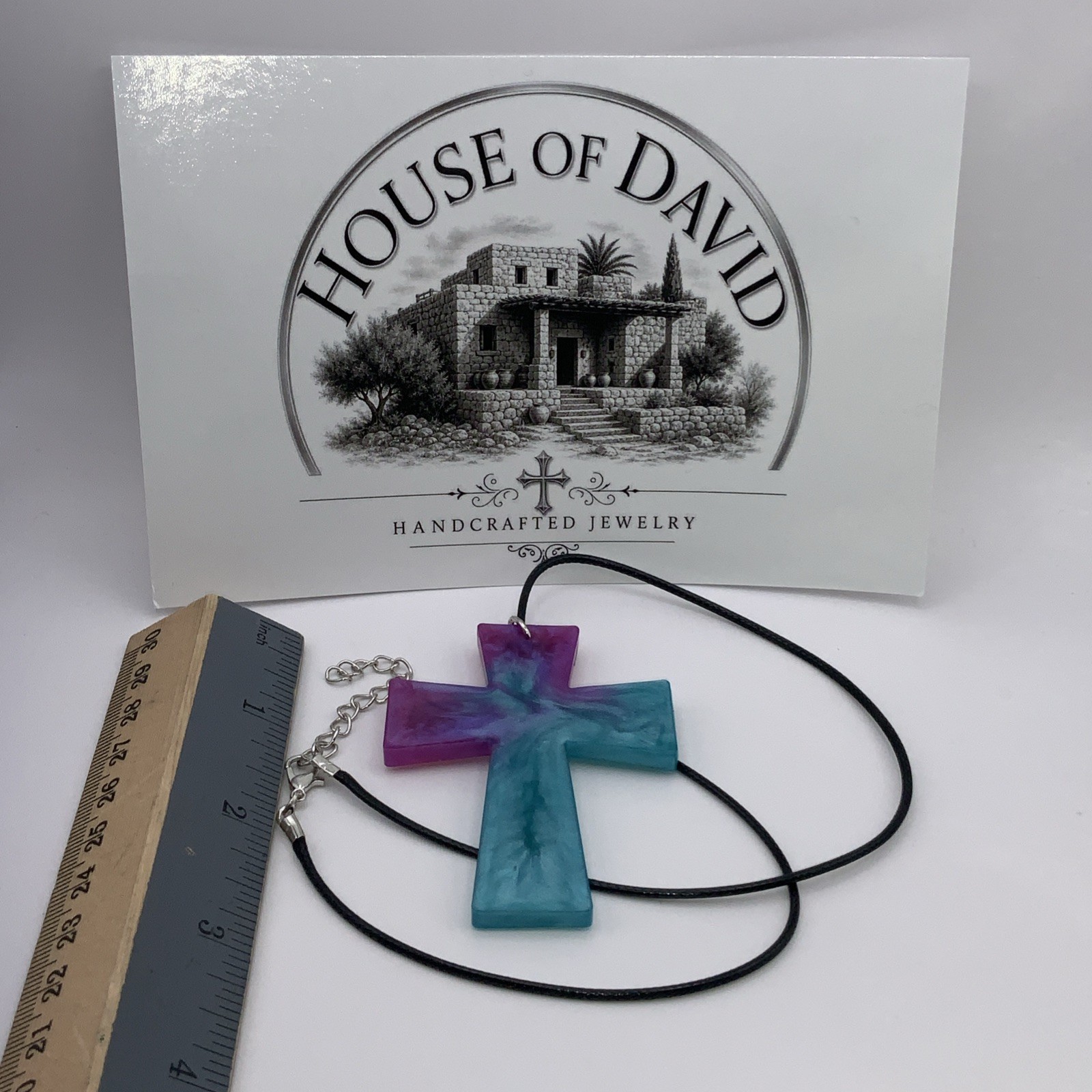 House Of David Handmade Cross Necklace Cotton Candy