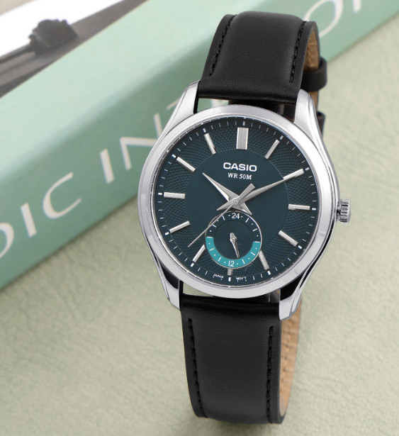 Casio MTP-B315L-3A Men’s Classic Analog Watch Dark Green Dial Leather Strap New