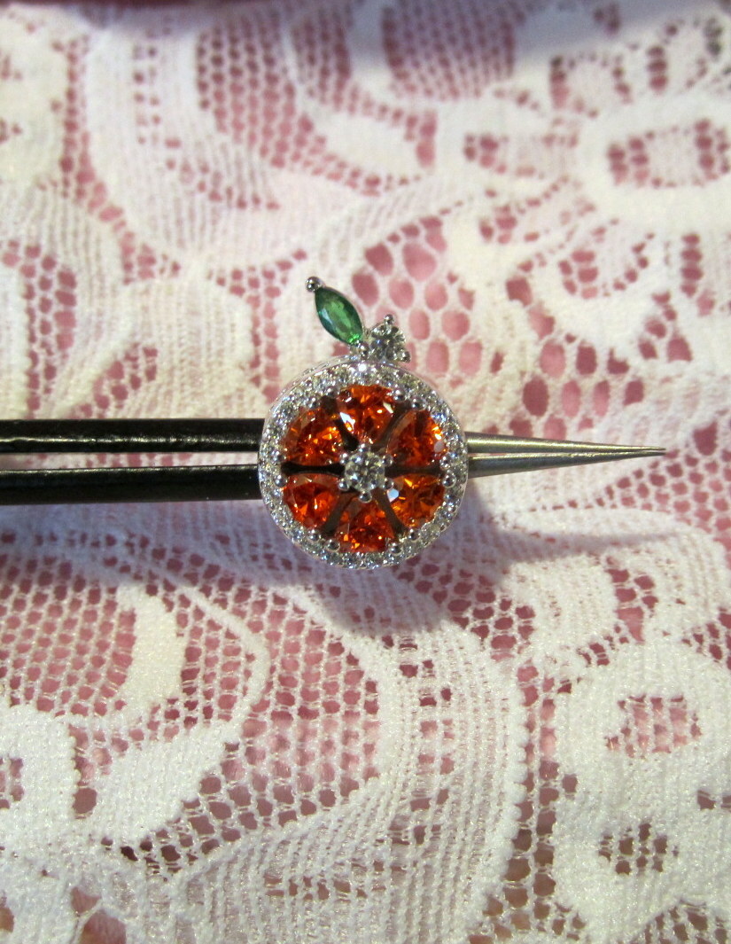 Grapefruit Charm Orange Fruit Food – Sterling Silver – EXQUISITE!!!!