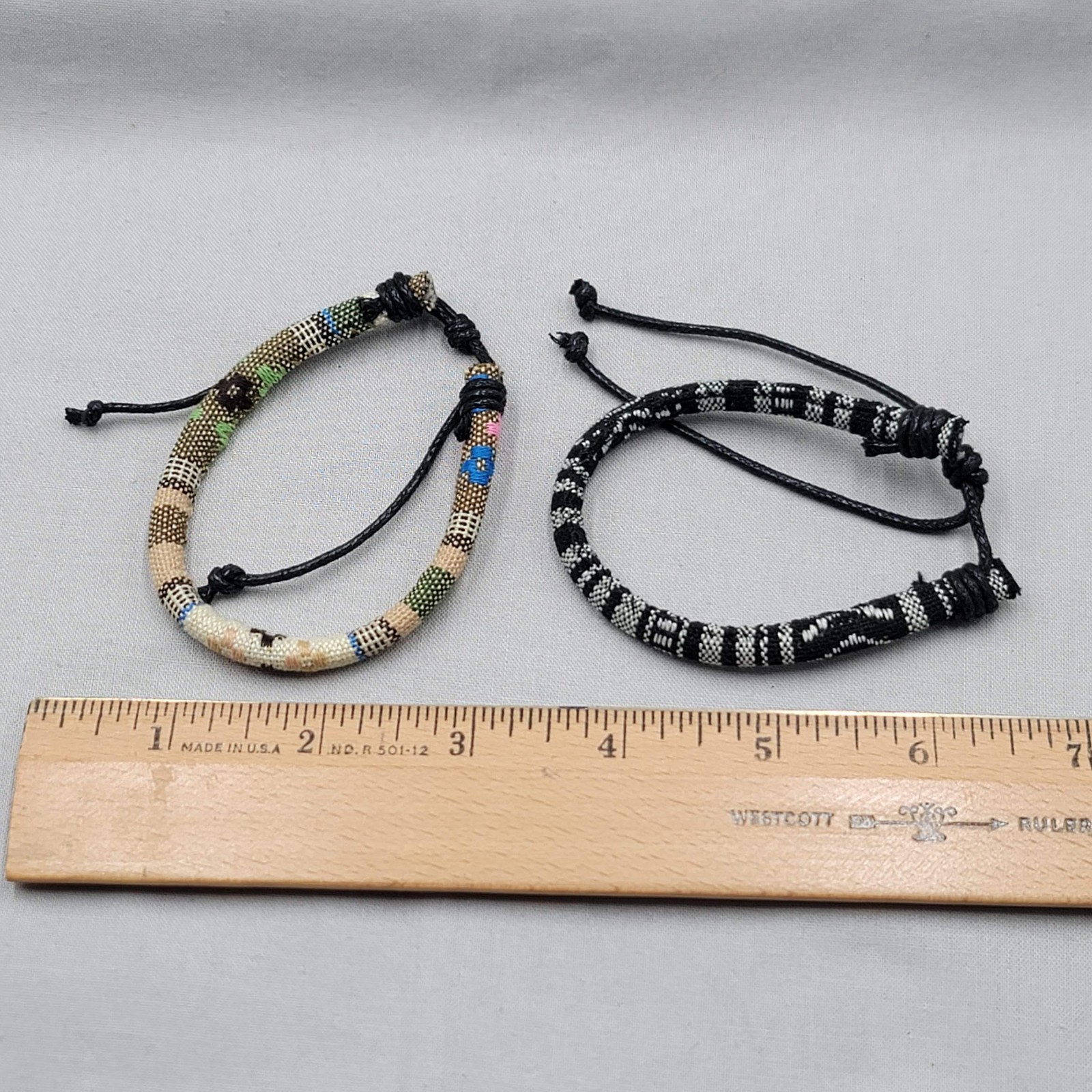 Cotton Textile Pattern Bracelet Lot of 2 Slide Adjustable