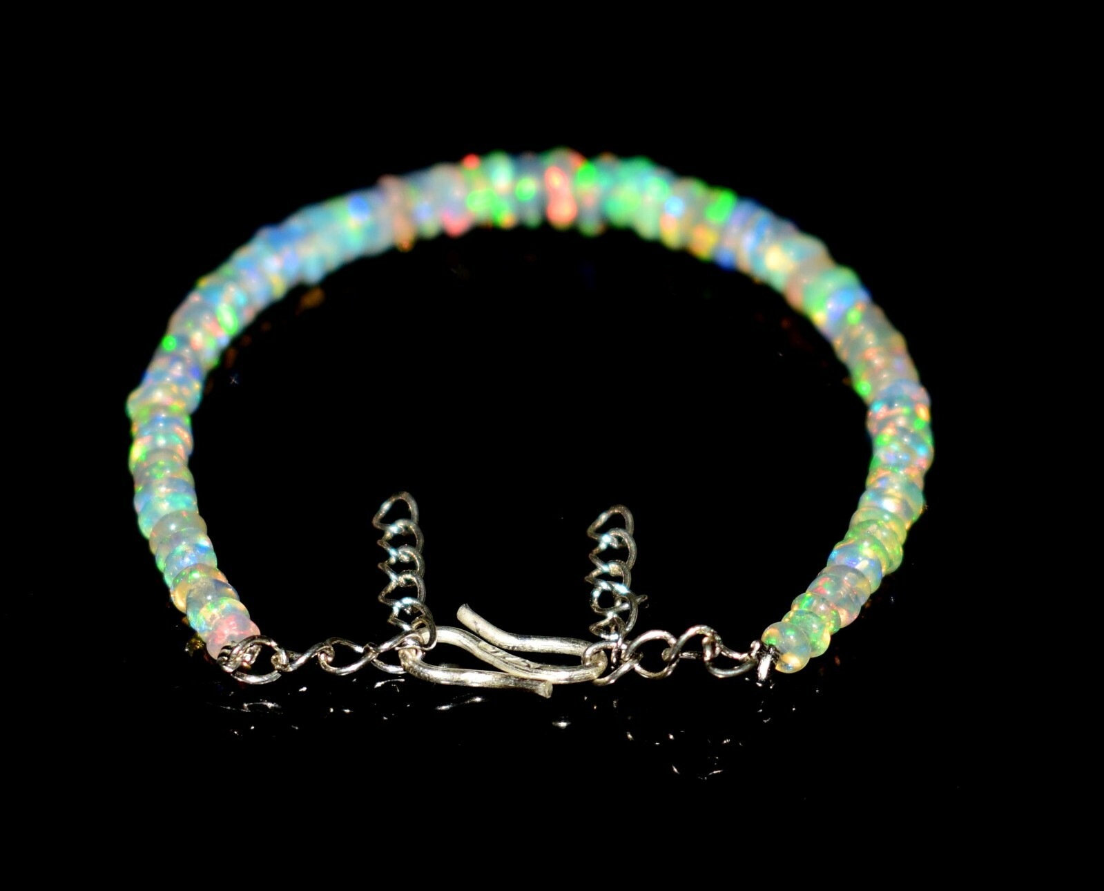 925Sterling Silver Natural Ethiopian Opal Gemstone 3to5mm Beads 6″Bracelet F1563
