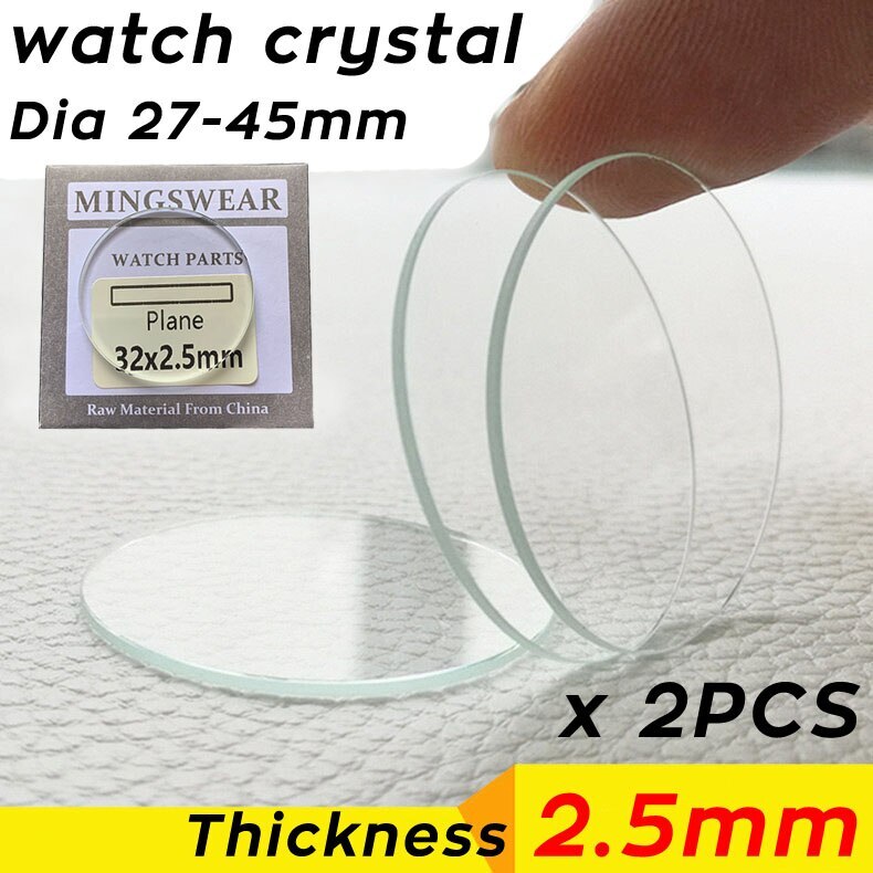 2PCS Flat 2.5mm Thickness Watch Crystal 27mm to 45mm Round Mineral Glass Parts