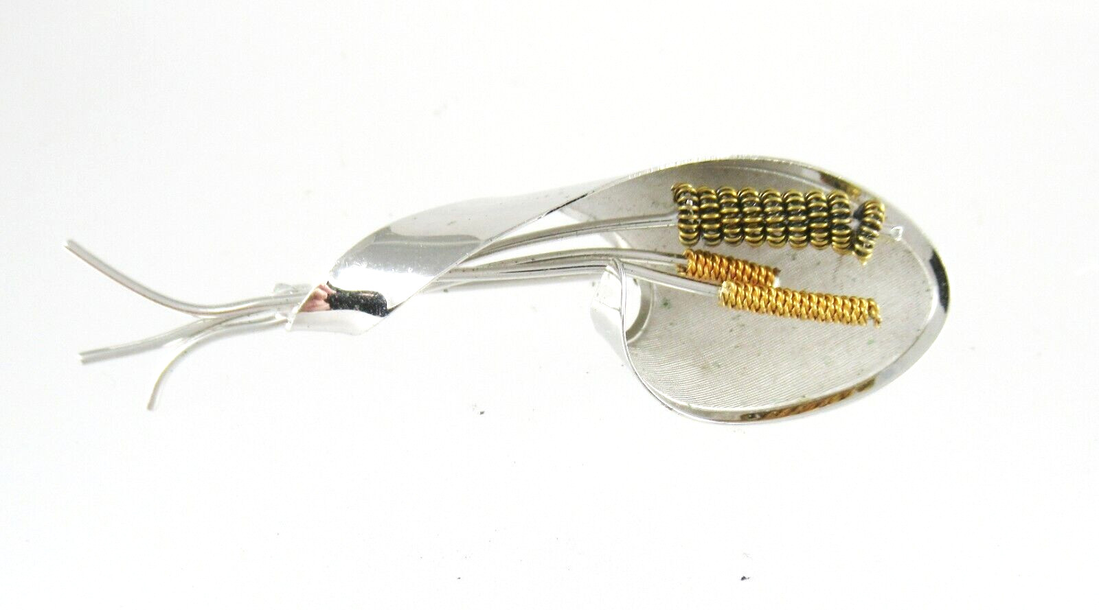 .925 Sterling Silver Cattail Brooch Pin Artistic Unique Unusual Two Tone Brass