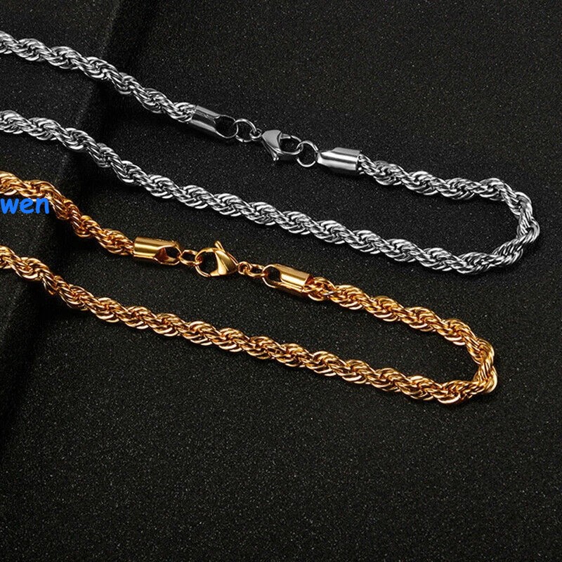 Hip Hop Gold Plated Stainless Steel Rope Link Chain Necklace Jewelry