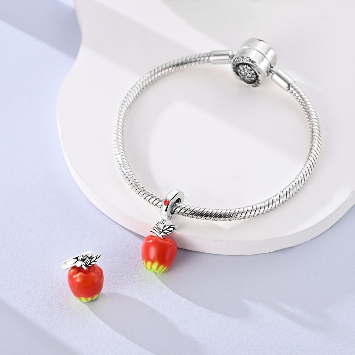 MULA 925 Sterling Silver Charm Enamel Glazed Apple Pendant for Women Bracelet