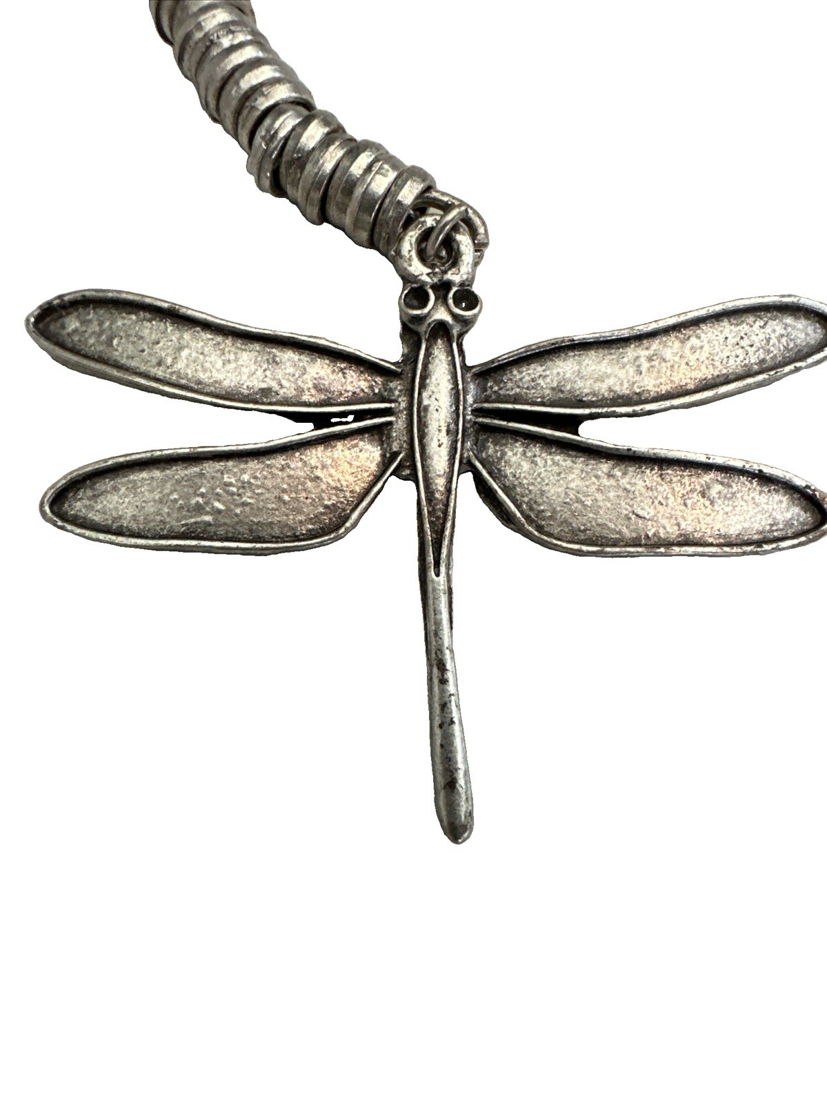 Artisan DRAGON FLY Pendent Necklace Circle Toggle 36” Silver Toned Pewter