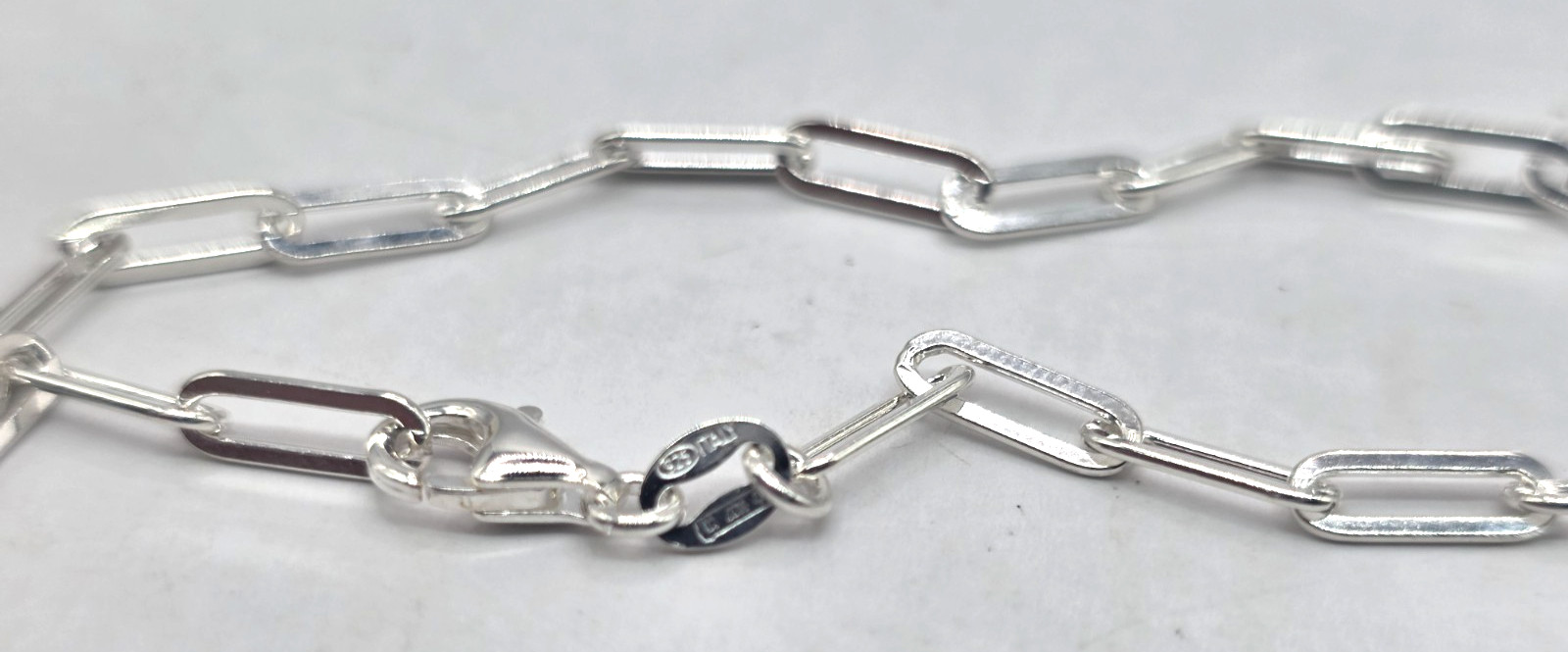 Sterling Silver Paper Clip Chain Bracelet 3.2 mm Size 6.75 Adjustable Italy NWOT