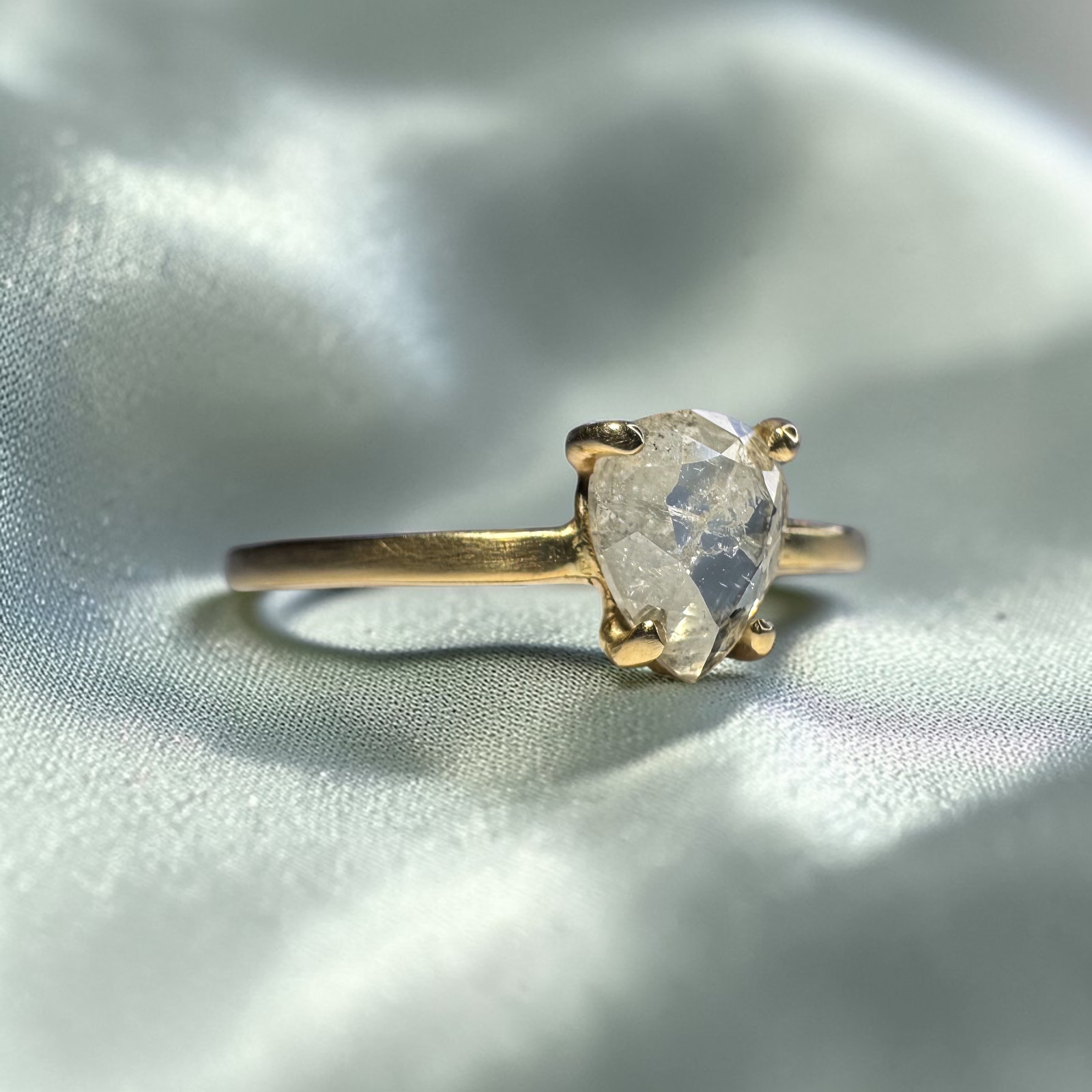 14K Gold Salt & Pepper Diamond Ring – .40CT Icy Fantasy Cut Natural Pear -Size 5