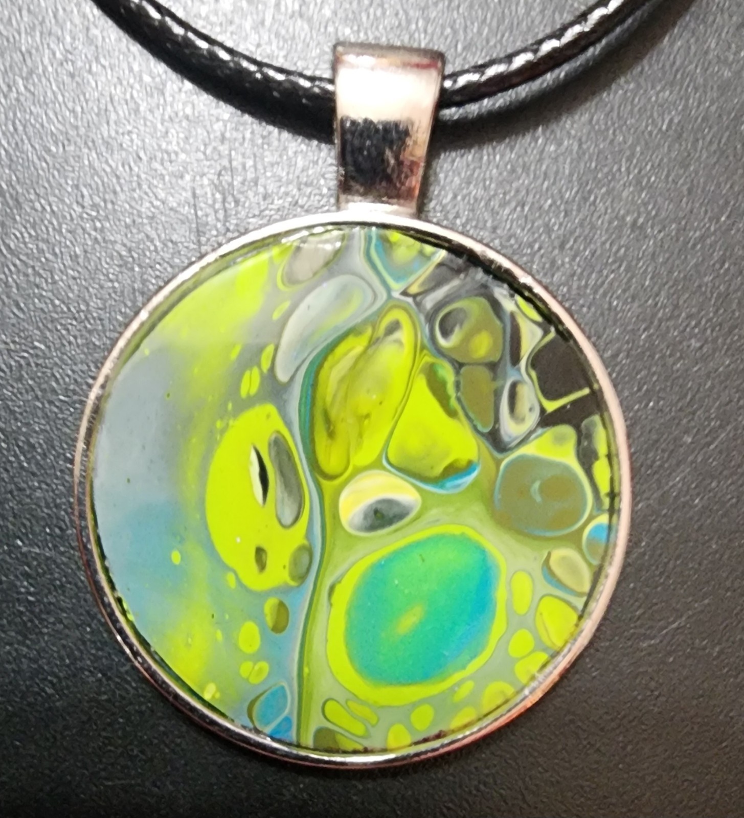 Handcrafted Acrylic Paint & Resin Pendant Faux Leather Adjustable Lobster Clasp