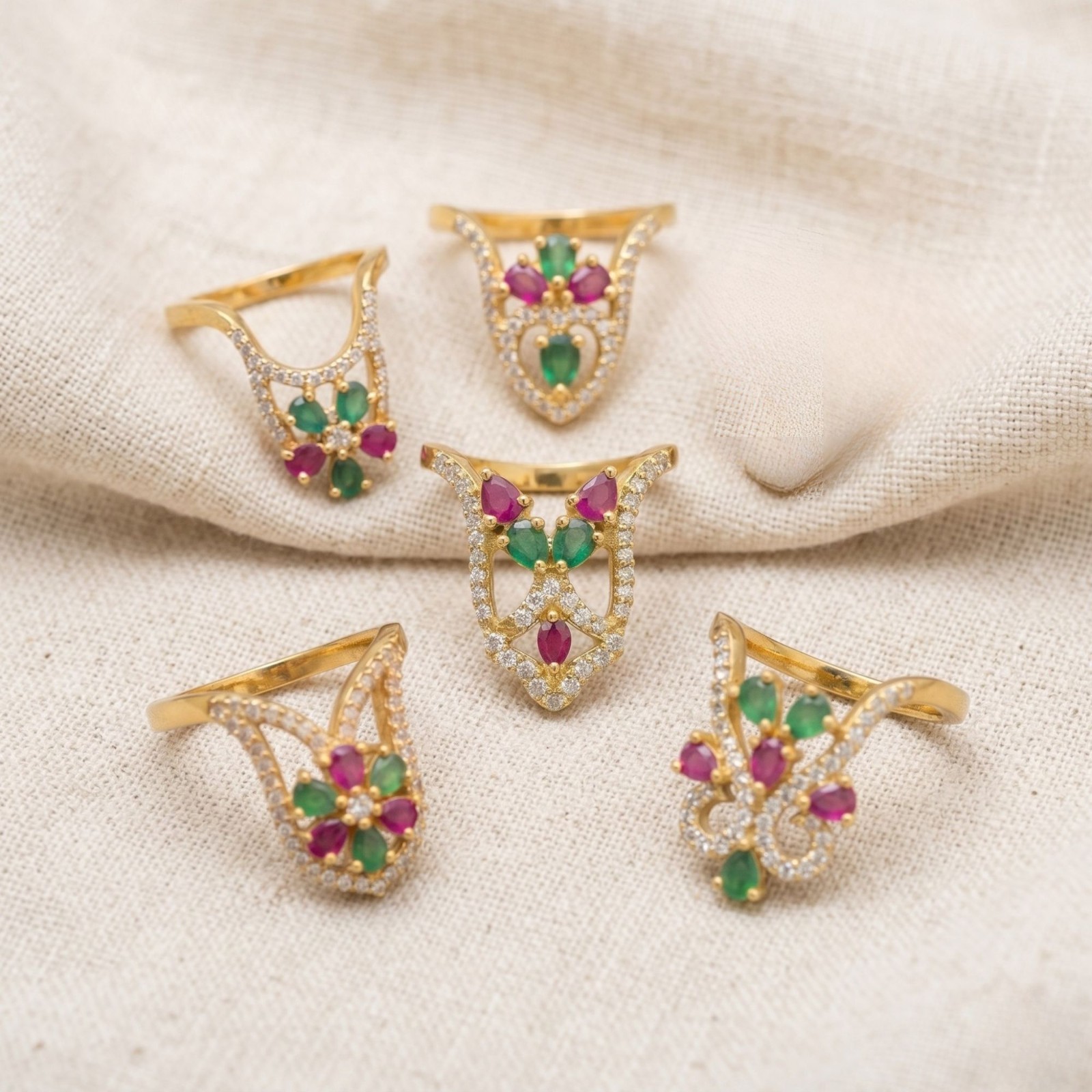Gold Plated CZ Vanki Ring: Adjustable Indian Design