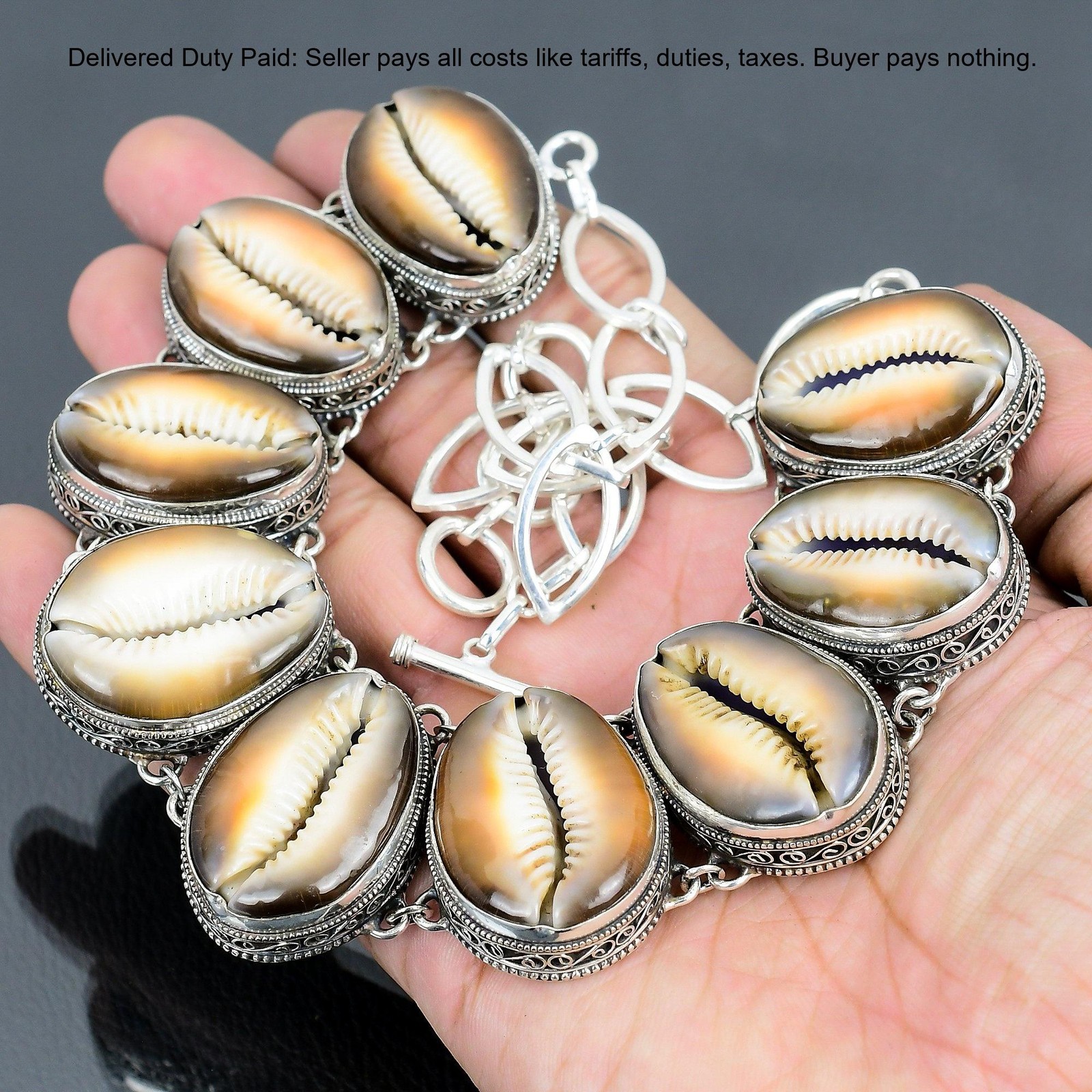 Sterling Silver Cowrie Shell Gemstone Bezel Vintage Wife Chain Wedding Necklace