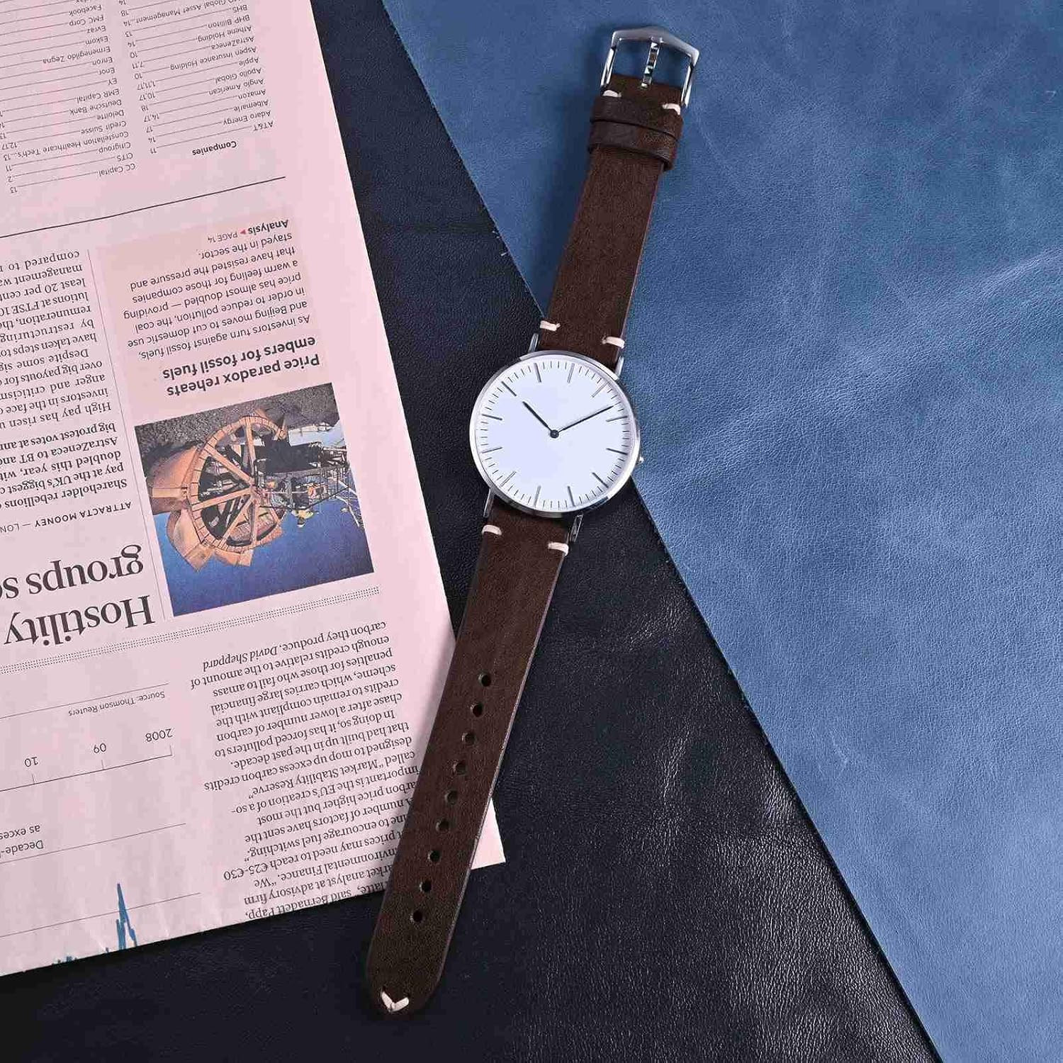 Correas de reloj de cuero para hombres cosidas a mano de dieciocho a veintidos