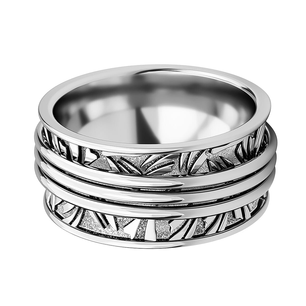 Band Ring in Platinum Over Sterling Silver Size 9.0 6.46 Grams