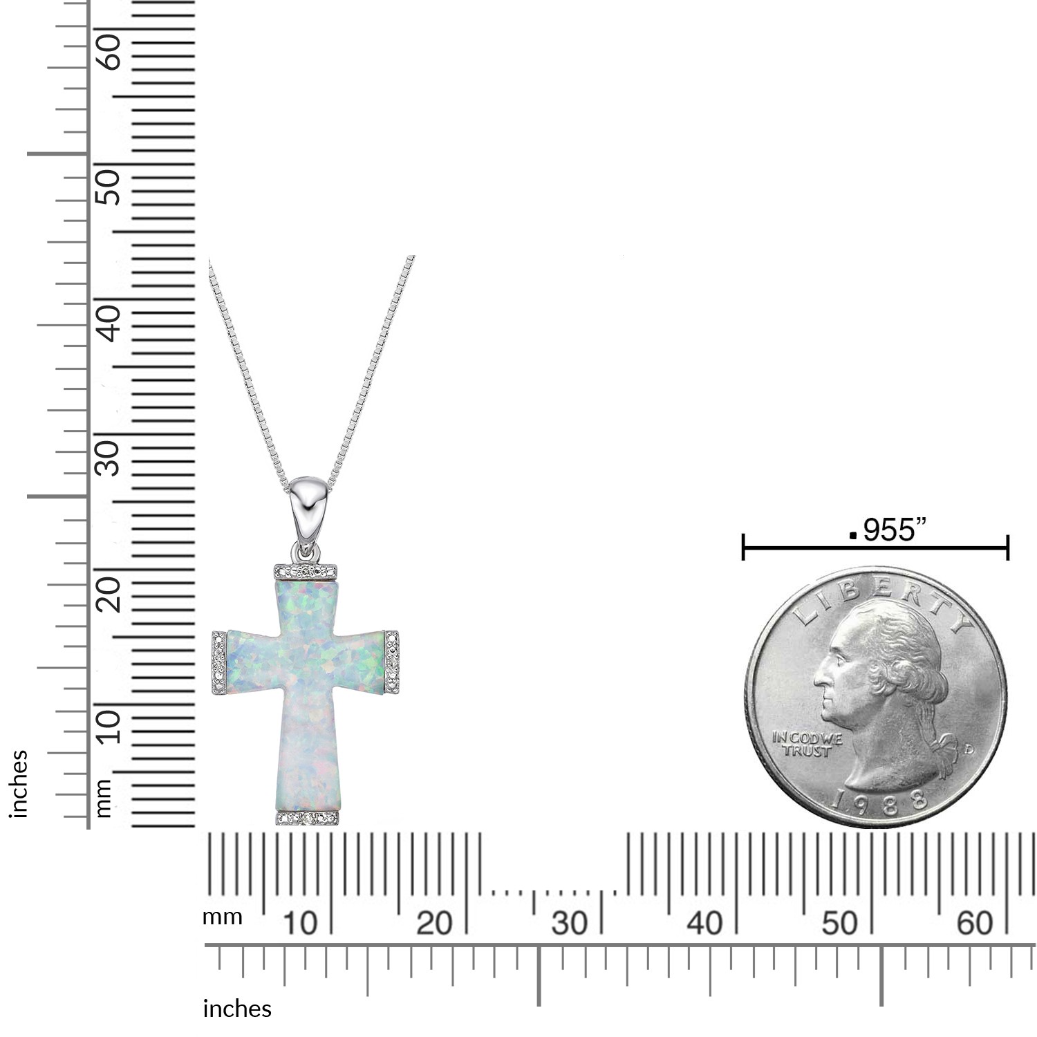 .012 cttw Diamond and Created Opal Cross Pendant in Sterling Silver 18″