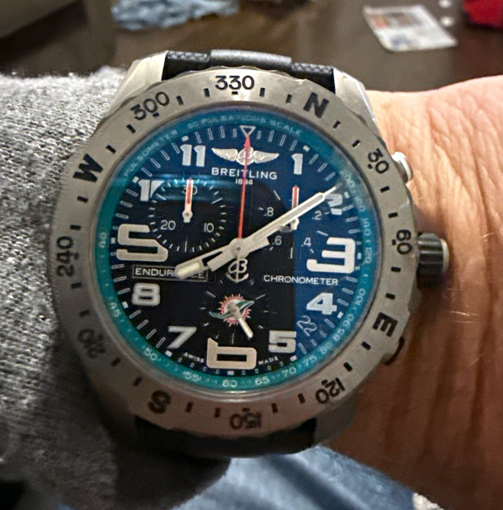 Breitling Endurance Pro Quartz Chronograph Compass 44mm Titanium Black Strap.