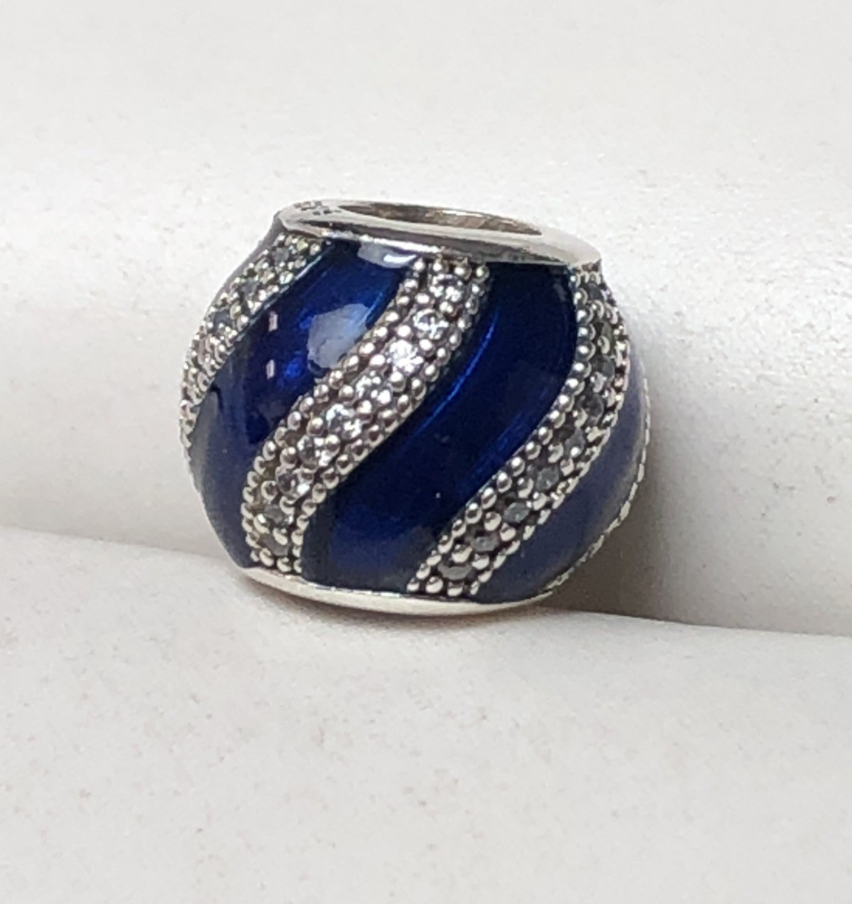 RETIRED Authentic PANDORA Adornment Blue Enamel Clear CZ Charm #791991EN118