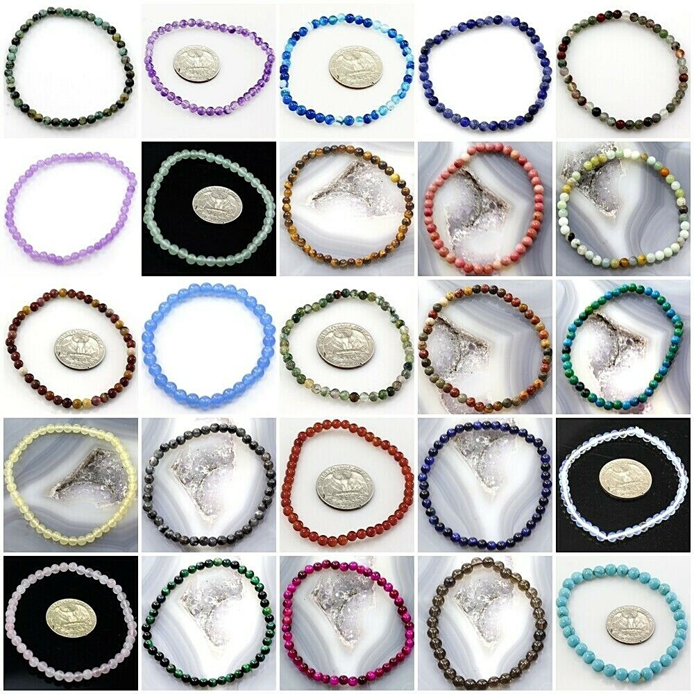 4mm Handmade Round Beaded Bracelet Stretch Healing Pristine Natural Gemstone Kid