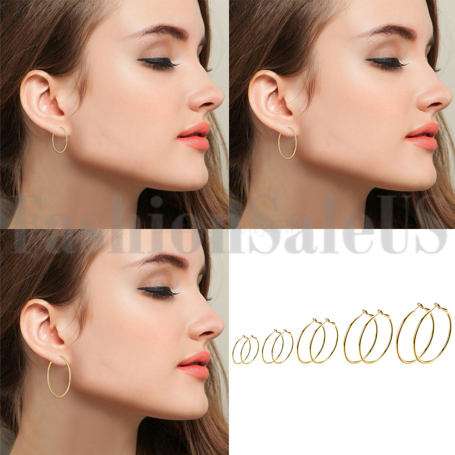 30-70mm 4-color Womens Stainless Steel Round Dangle Large Hoop Earrings 10pcs