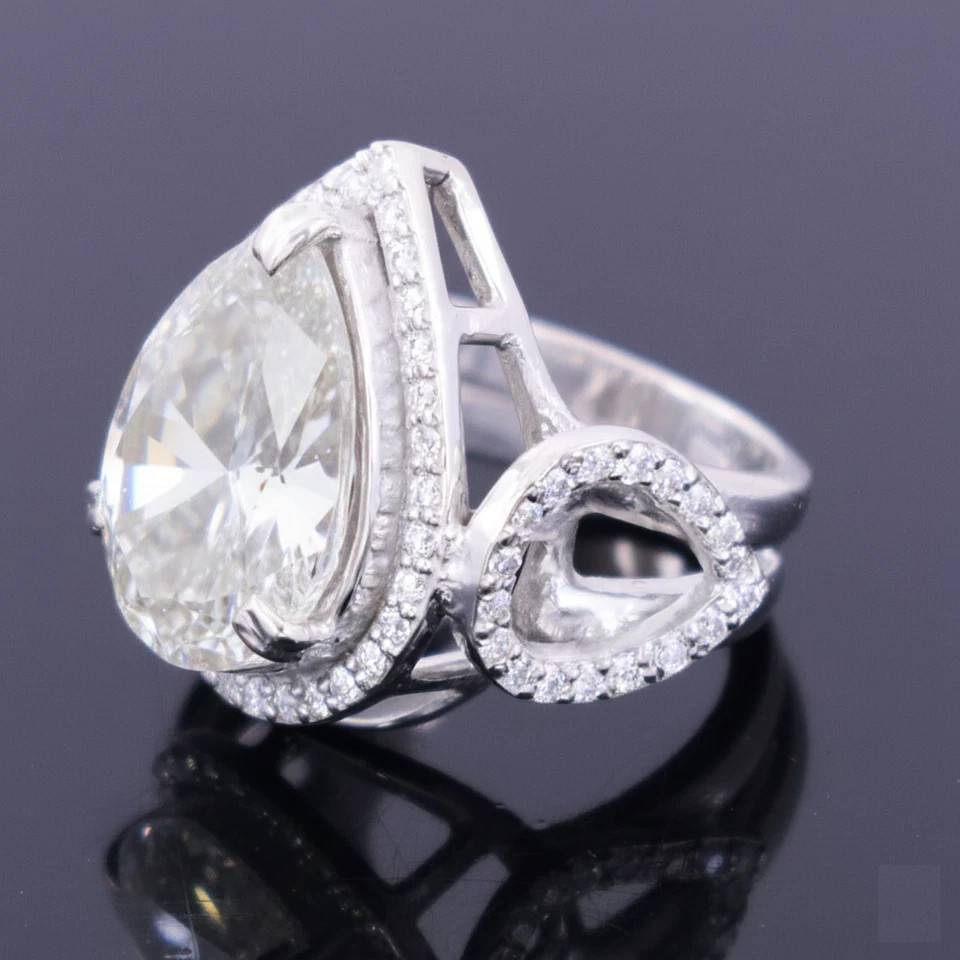 RARE Certified 10.45 Ct White Diamond Ring, Pear Cut Great Sparkle-Tariffs FREE