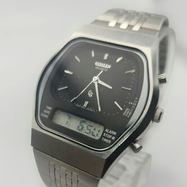 CITIZEN Ana-Digi Temp E1442 Silver Men Used Wristwatch Quartz Movement Analog &