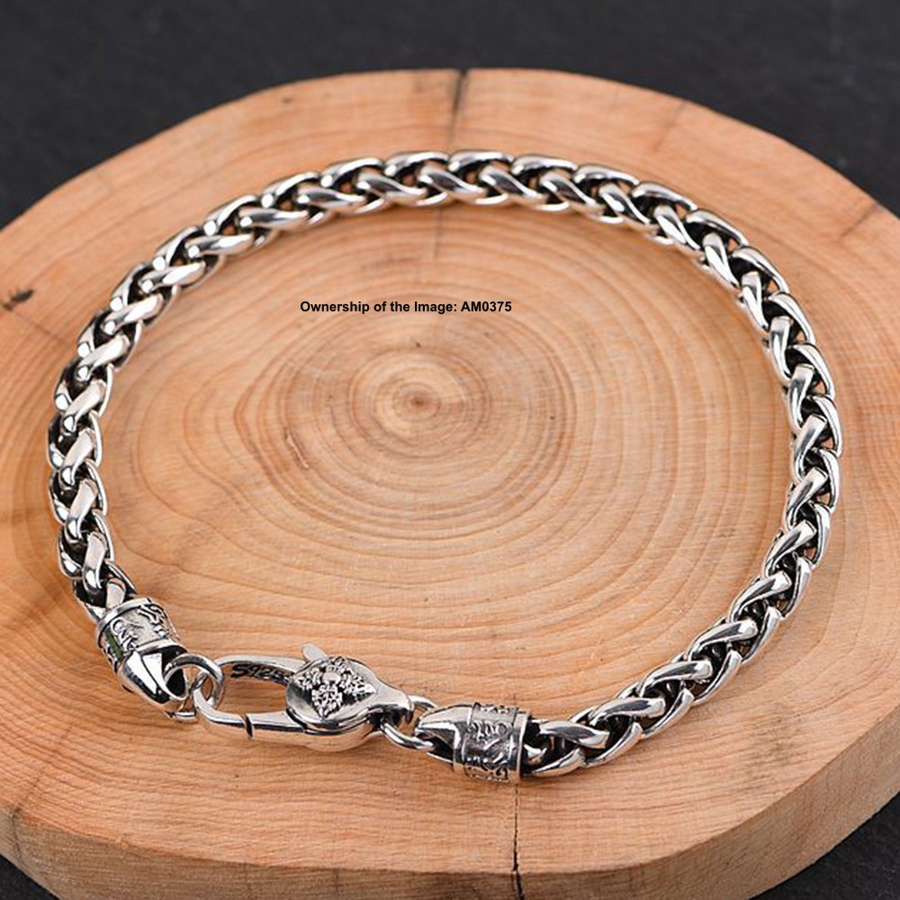 Pure 925 Sterling Silver Bracelet 4mm Wheat Link Chain Bracelet 7.08-7.87inch